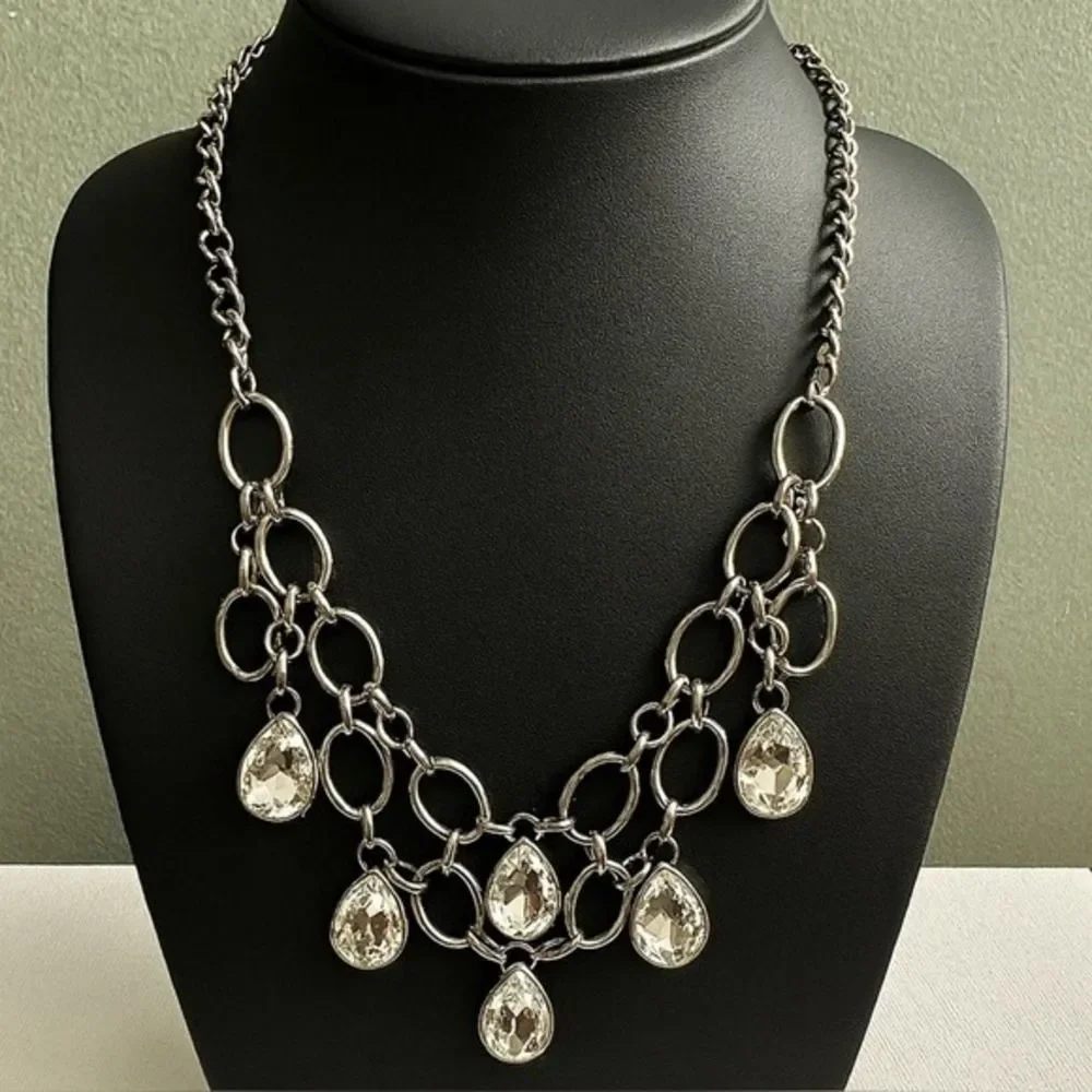 Vintage Y2K‎ Womens Tiered Teardrop Rhinestone Chain Statement Princess Necklace